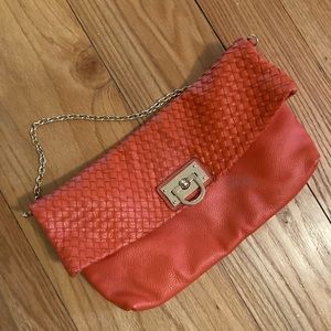 Leather clutch with gold chain